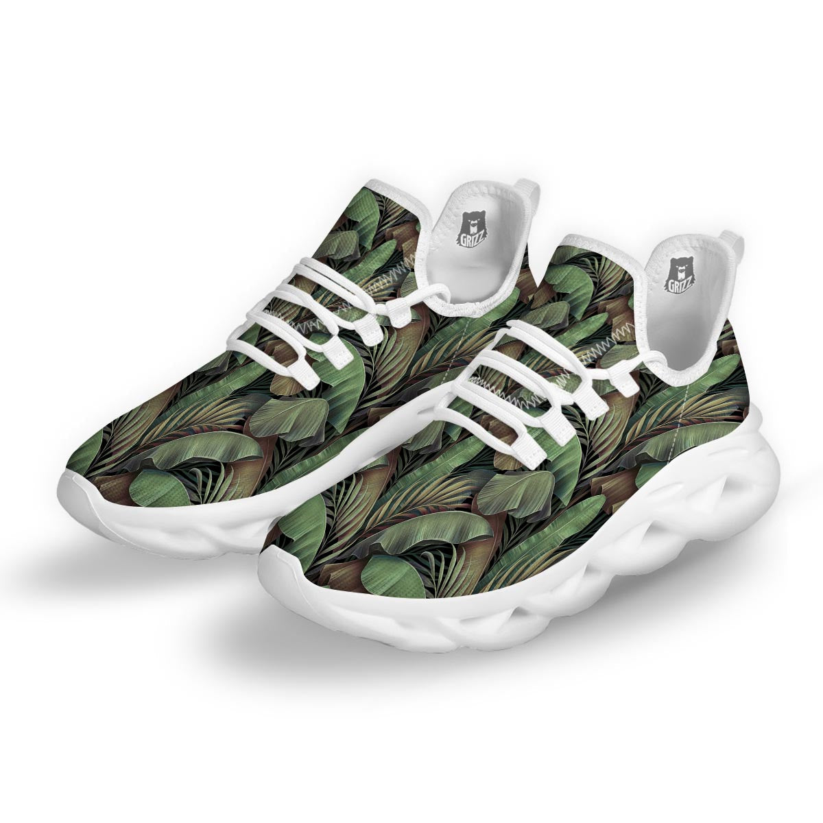Palm Leaf Tropical Banana Print Pattern White Running Shoes-grizzshop