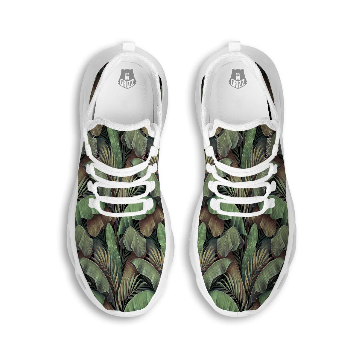 Palm Leaf Tropical Banana Print Pattern White Running Shoes-grizzshop