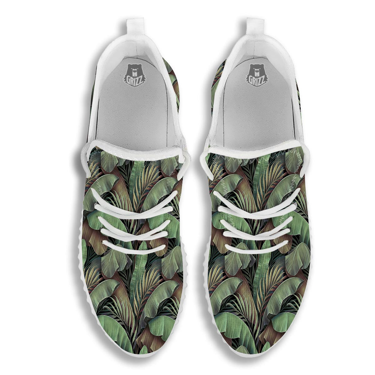 Palm Leaf Tropical Banana Print Pattern White Walking Shoes-grizzshop