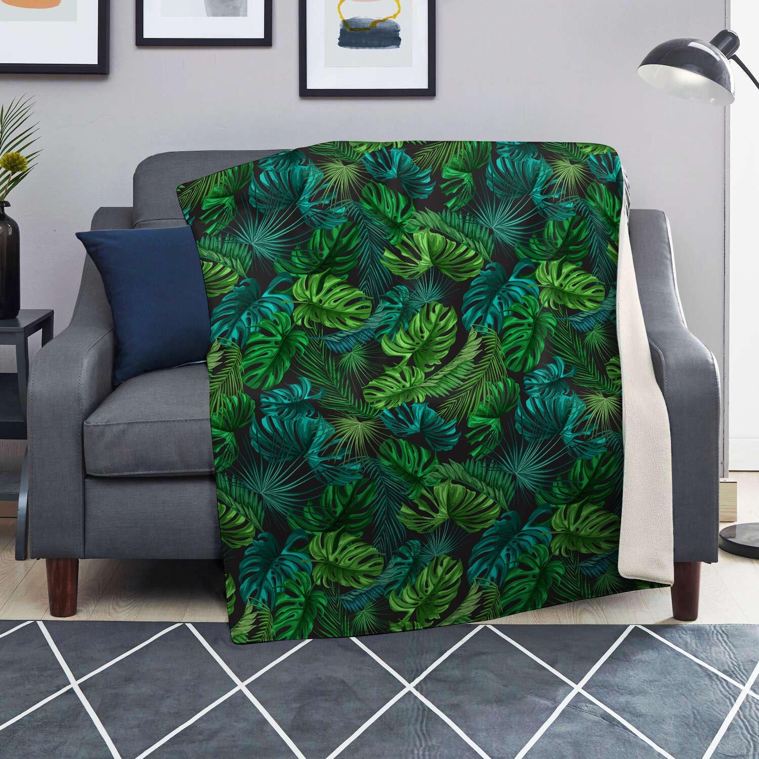 Palm Leaf Tropical Print Blanket-grizzshop