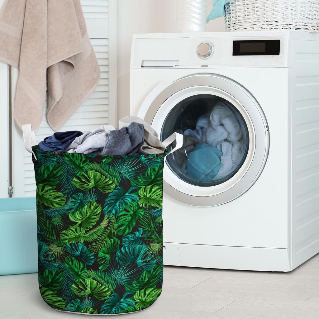 Palm Leaf Tropical Print Laundry Basket-grizzshop