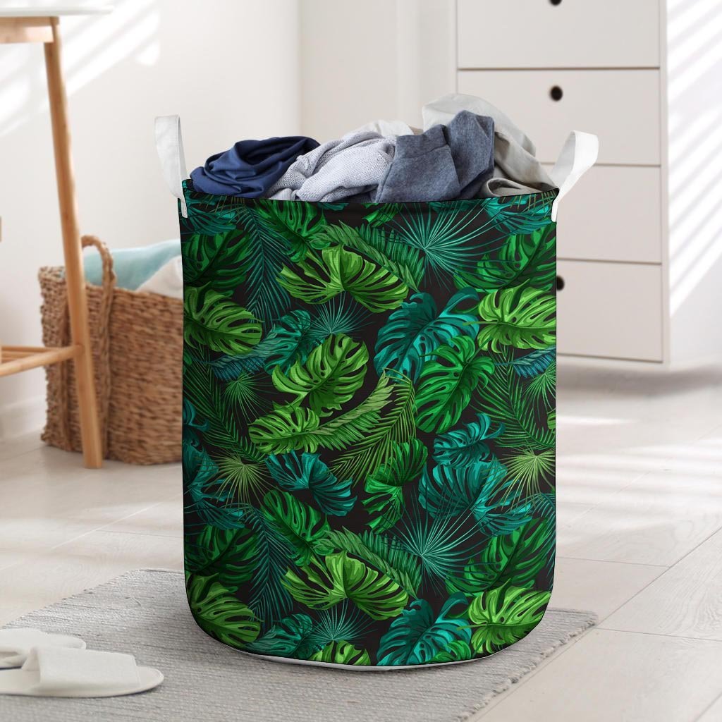 Palm Leaf Tropical Print Laundry Basket-grizzshop