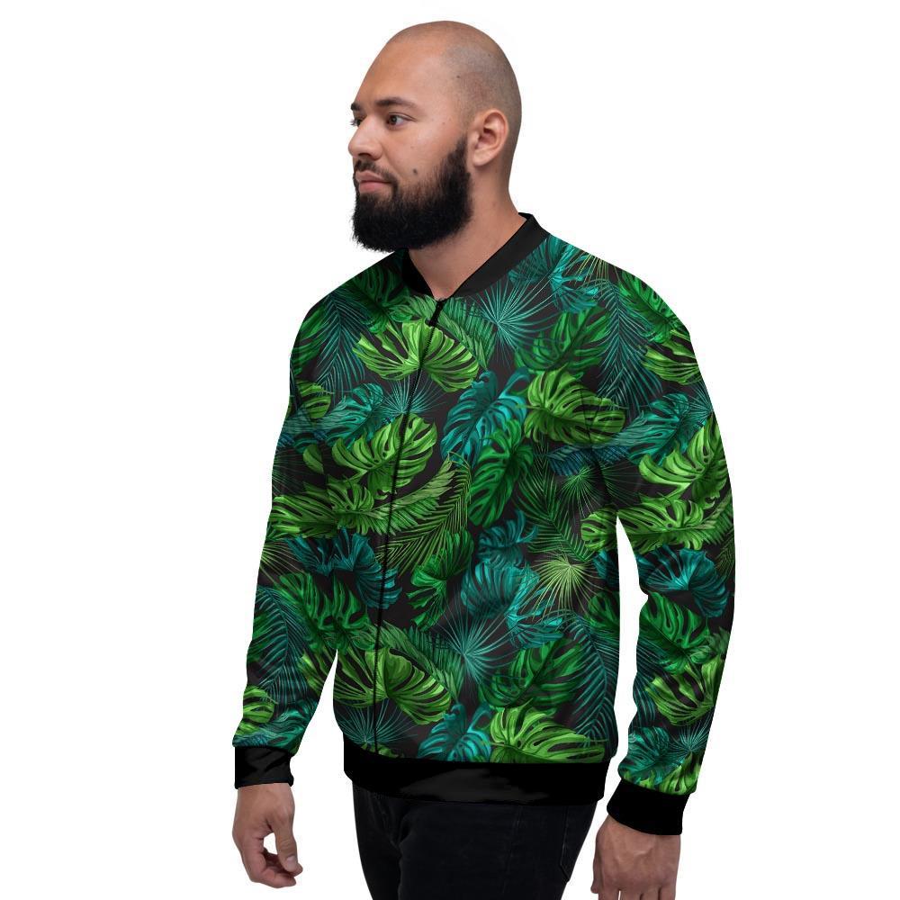 Palm Leaf Tropical Print Men's Bomber Jacket-grizzshop