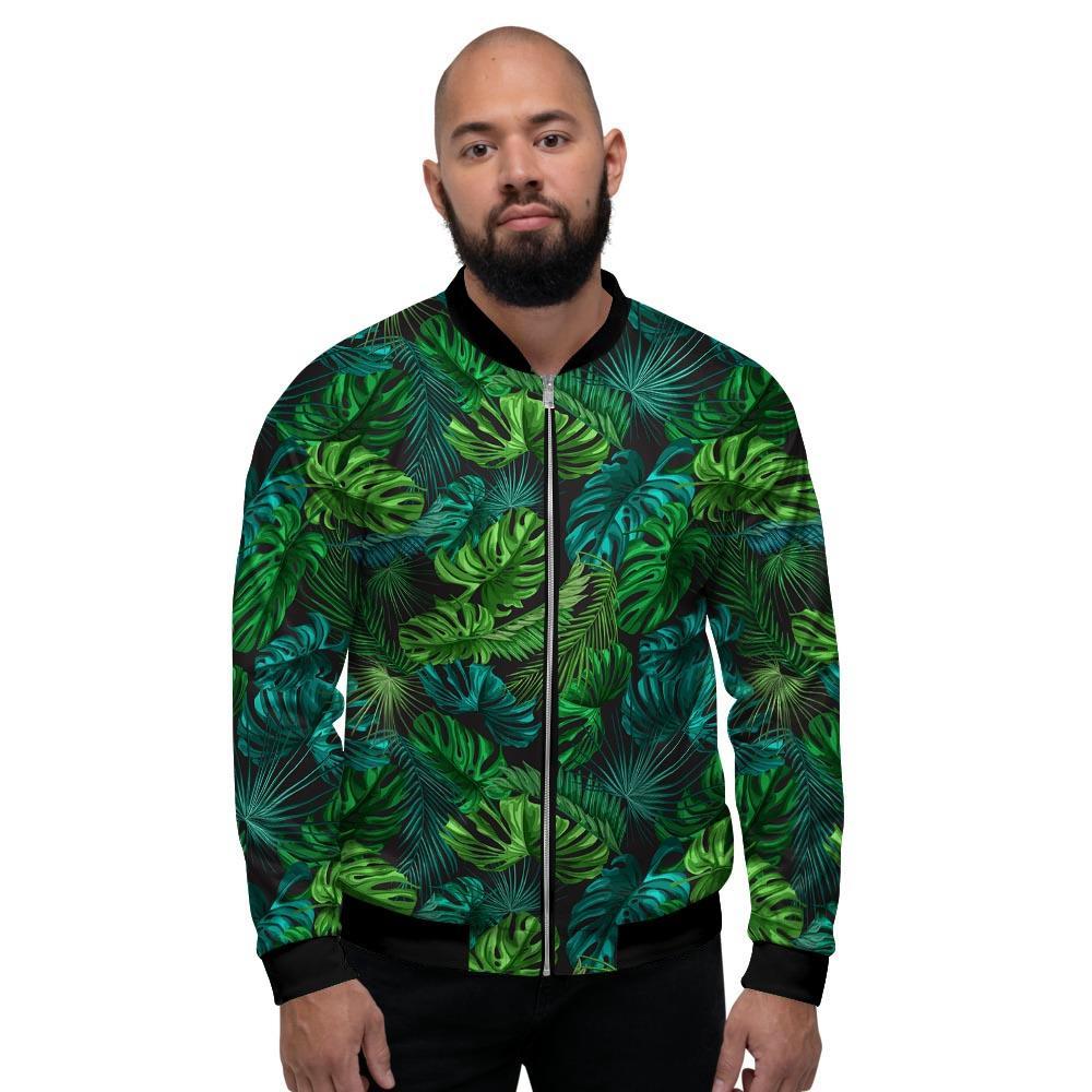 Palm Leaf Tropical Print Men's Bomber Jacket-grizzshop