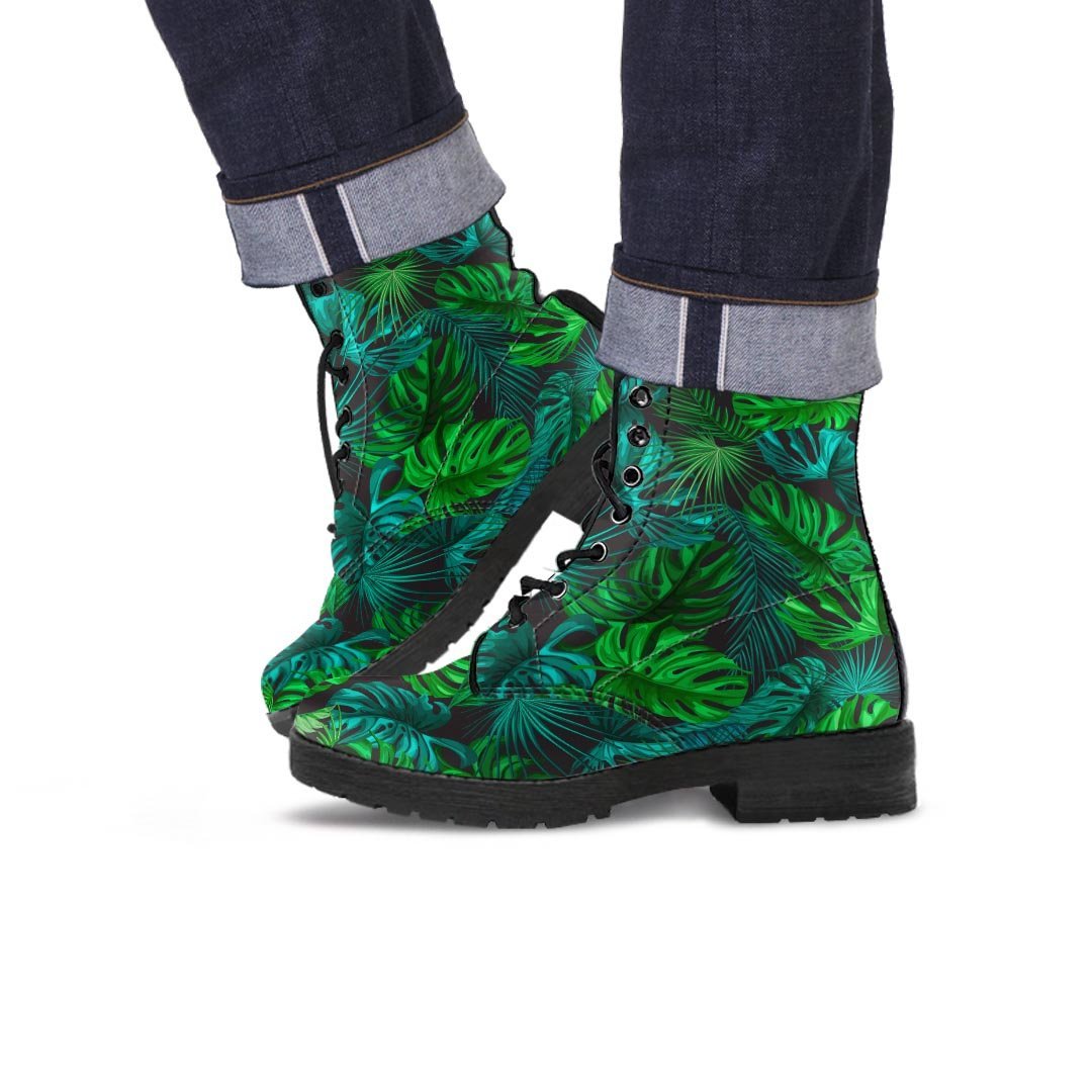 Palm Leaf Tropical Print Men's Boots-grizzshop