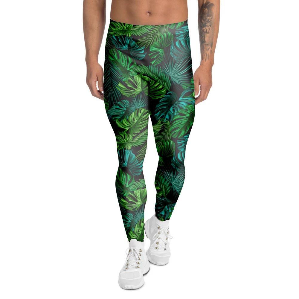 Palm Leaf Tropical Print Men's Leggings-grizzshop