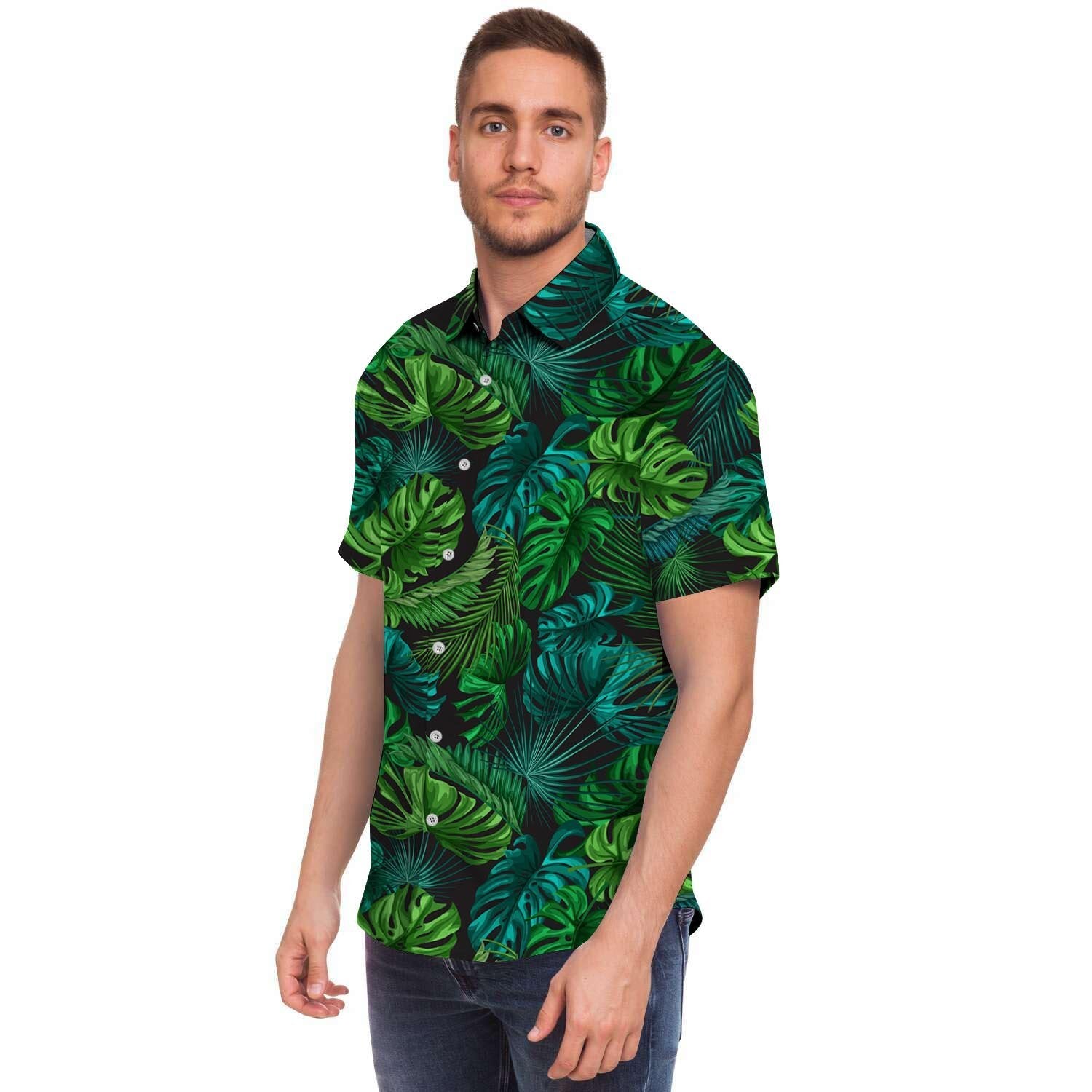 Palm Leaf Tropical Print Men's Short Sleeve Shirt-grizzshop