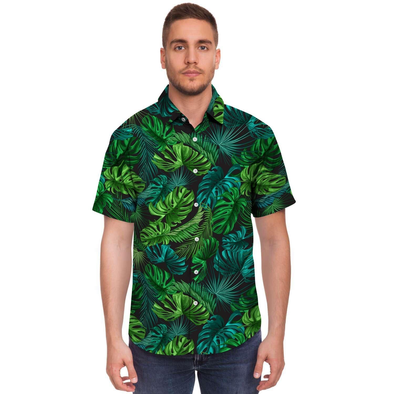 Palm Leaf Tropical Print Men's Short Sleeve Shirt-grizzshop