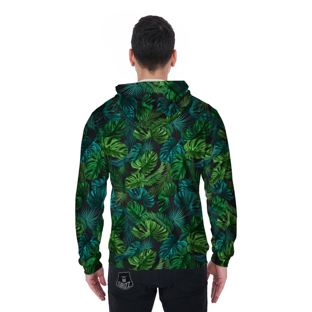 Palm Leaf Tropical Print Men's Zip Up Hoodie-grizzshop