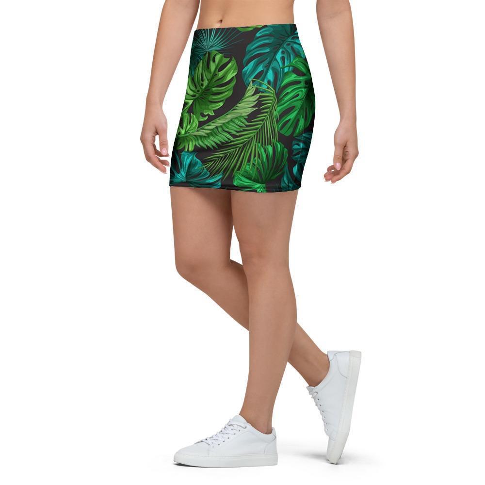 Palm Leaf Tropical Print Mini Skirt-grizzshop