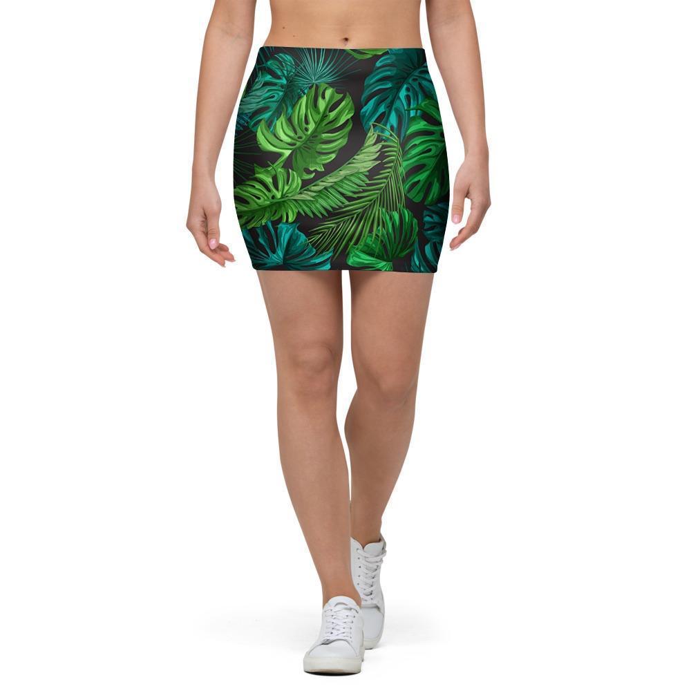 Palm Leaf Tropical Print Mini Skirt-grizzshop