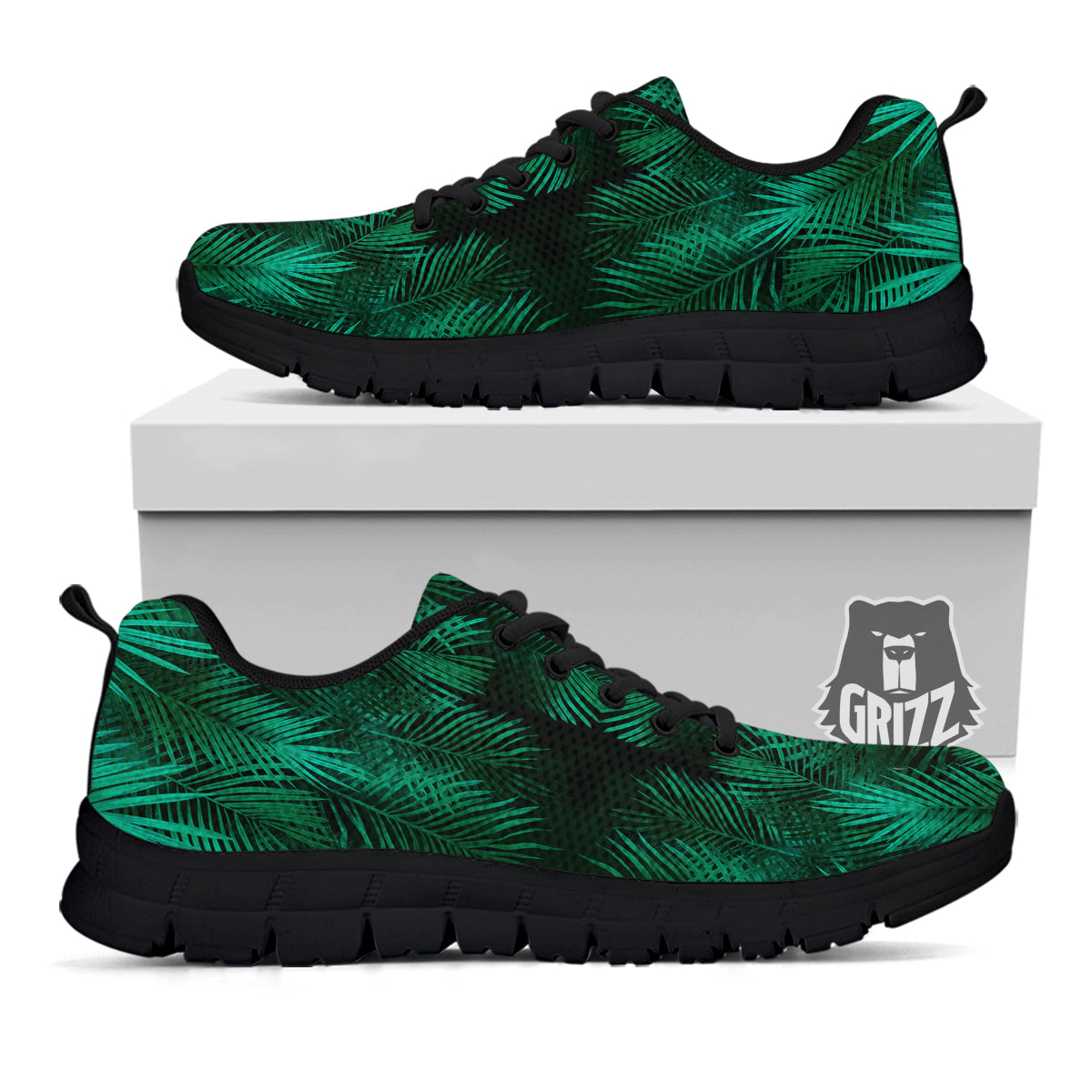 Palm Leaf Tropical Print Pattern Black Sneaker-grizzshop