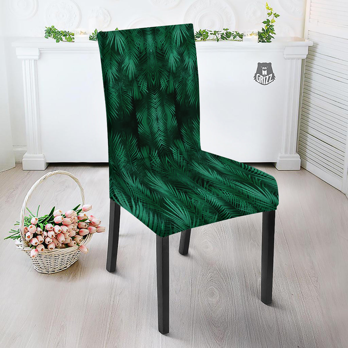 Palm Leaf Tropical Print Pattern Dining Chair Slipcover-grizzshop