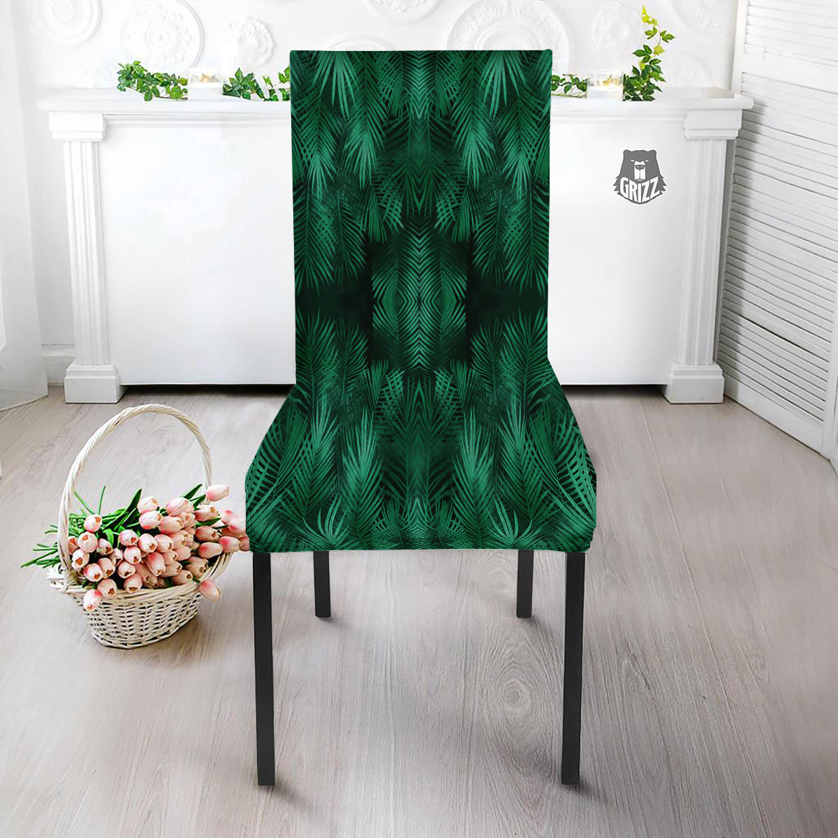 Palm Leaf Tropical Print Pattern Dining Chair Slipcover-grizzshop