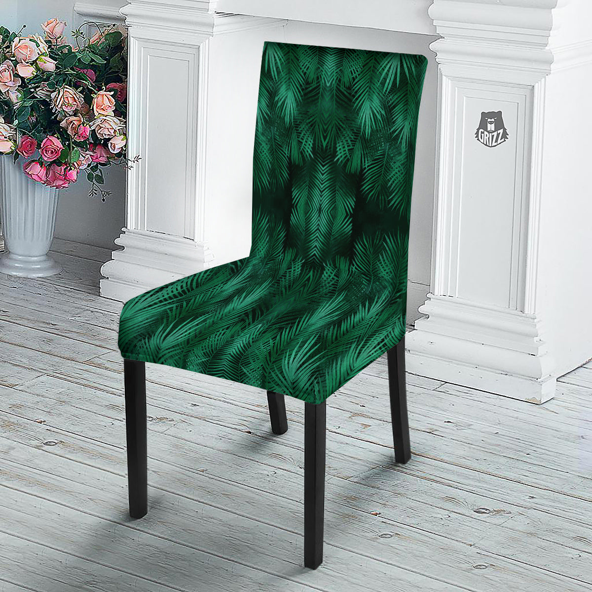 Palm Leaf Tropical Print Pattern Dining Chair Slipcover-grizzshop