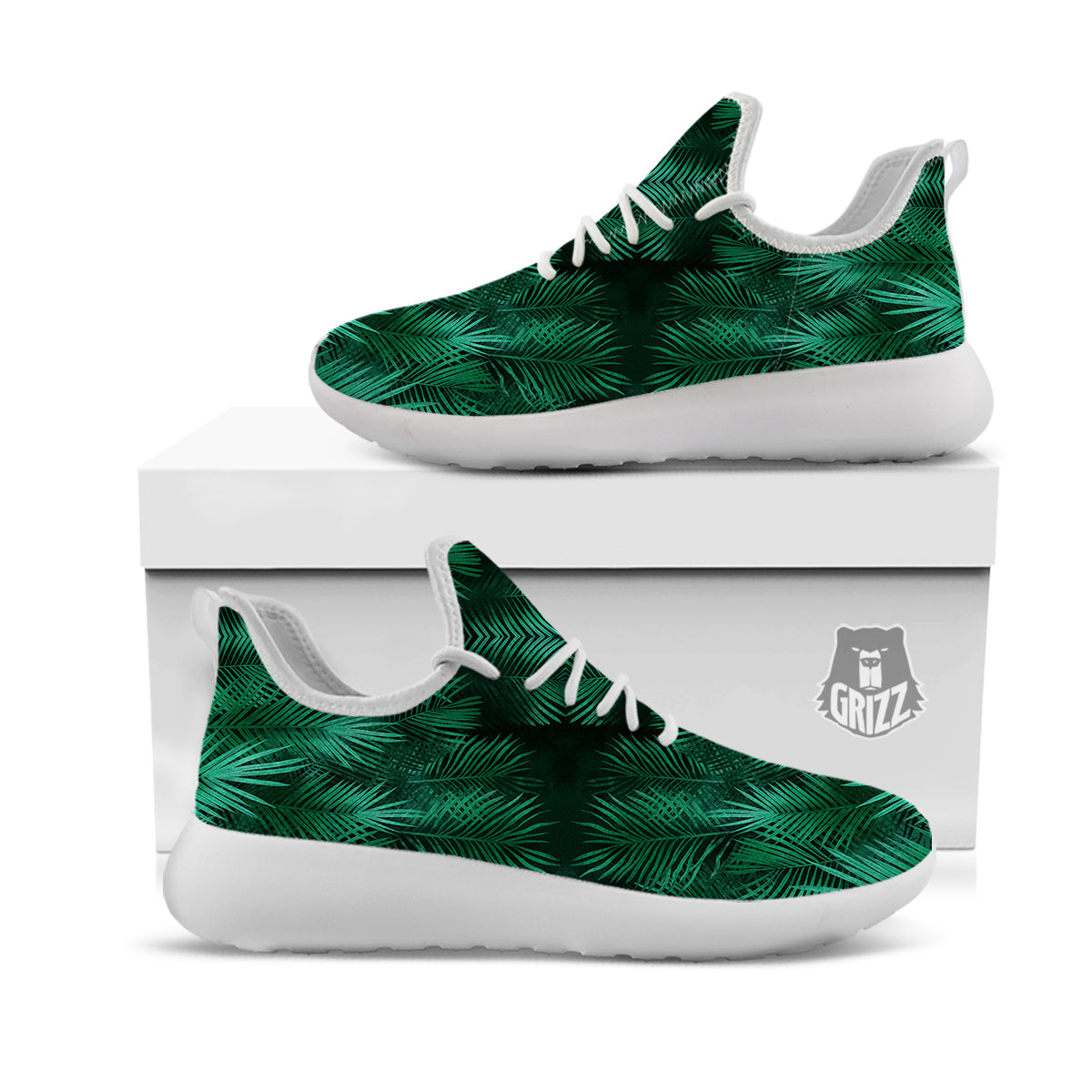 Palm Leaf Tropical Print Pattern White Athletic Shoes-grizzshop