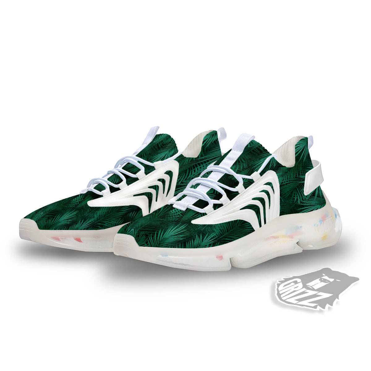 Palm Leaf Tropical Print Pattern White Gym Shoes-grizzshop