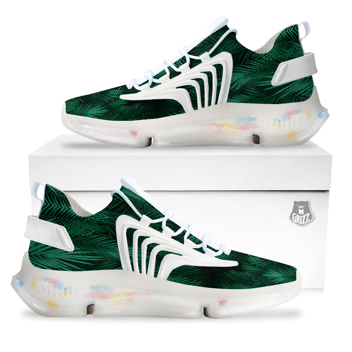 Palm Leaf Tropical Print Pattern White Gym Shoes-grizzshop