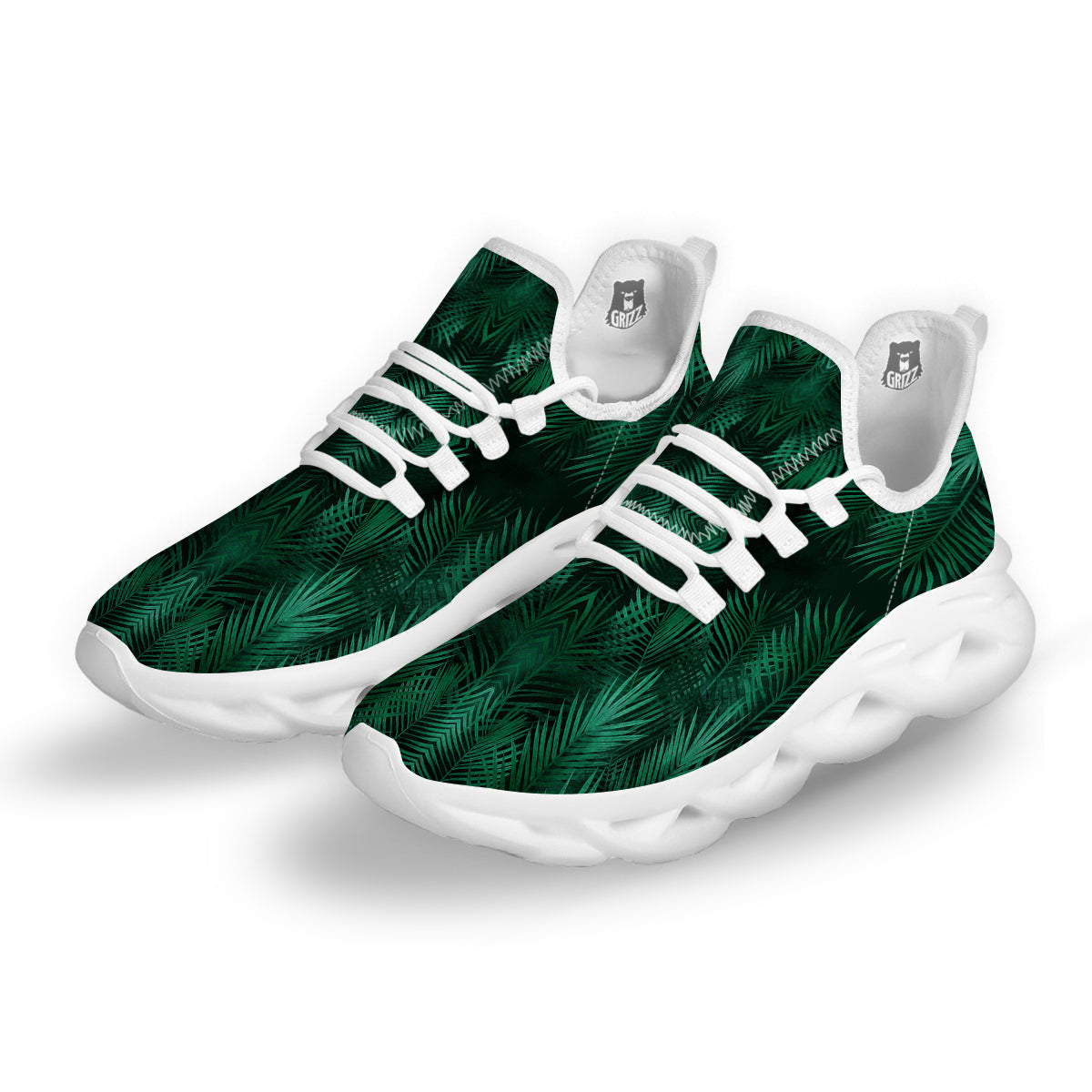 Palm Leaf Tropical Print Pattern White Running Shoes-grizzshop