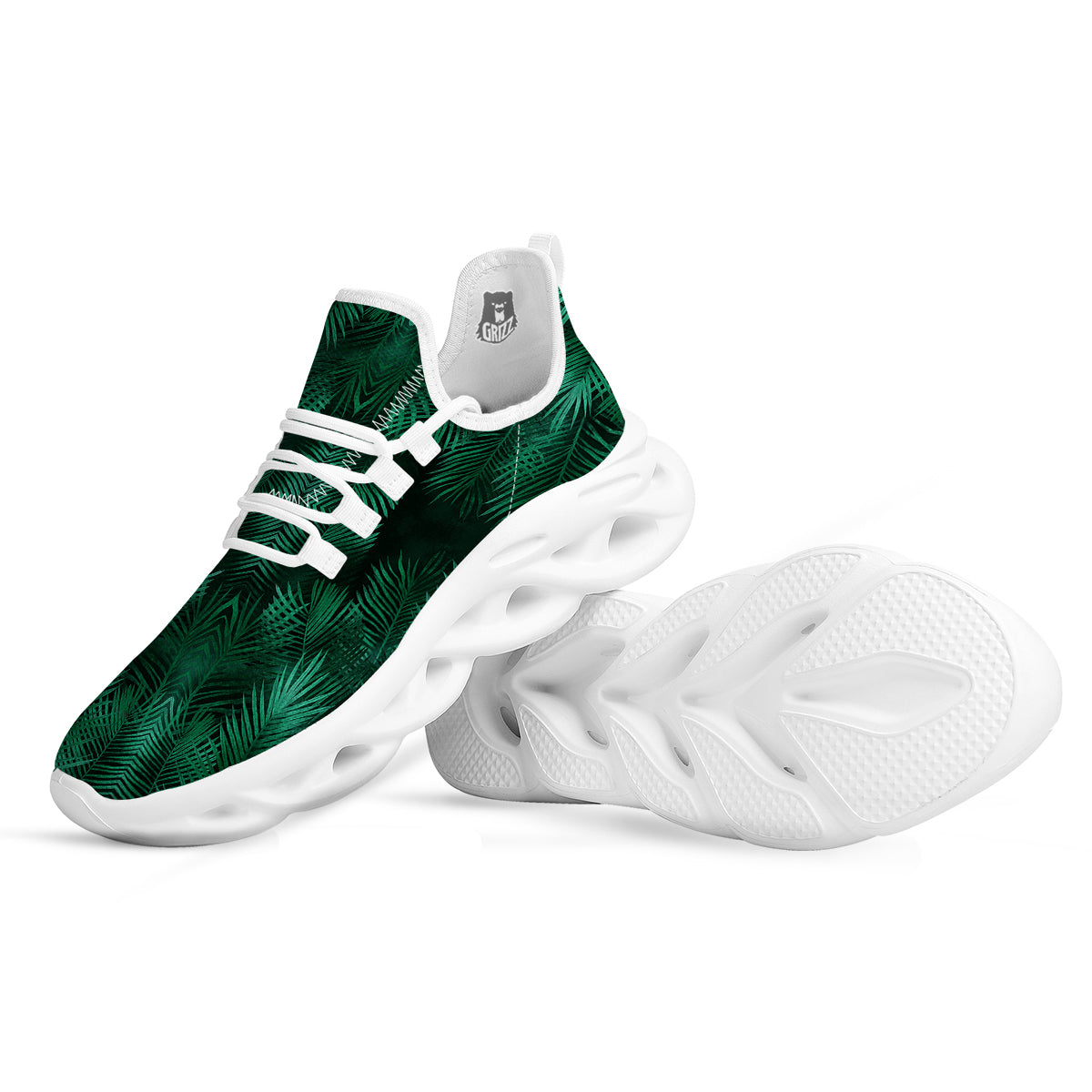 Palm Leaf Tropical Print Pattern White Running Shoes-grizzshop