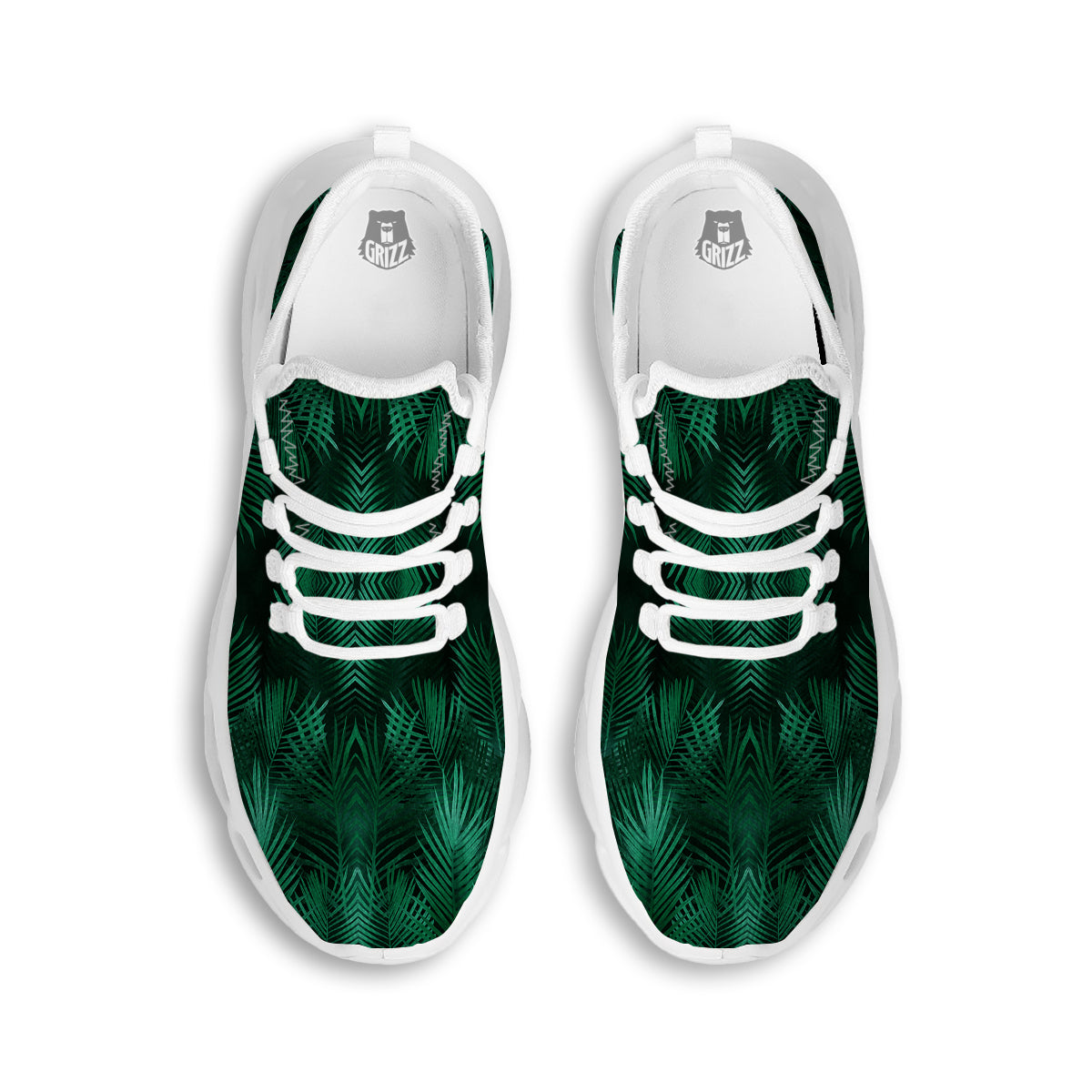 Palm Leaf Tropical Print Pattern White Running Shoes-grizzshop