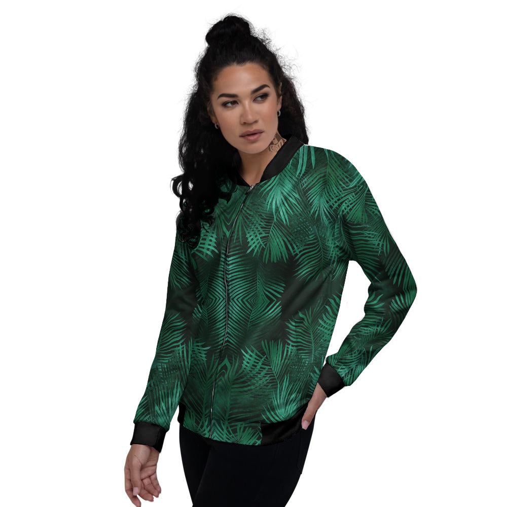 Palm Leaf Tropical Print Pattern Women's Bomber Jacket-grizzshop