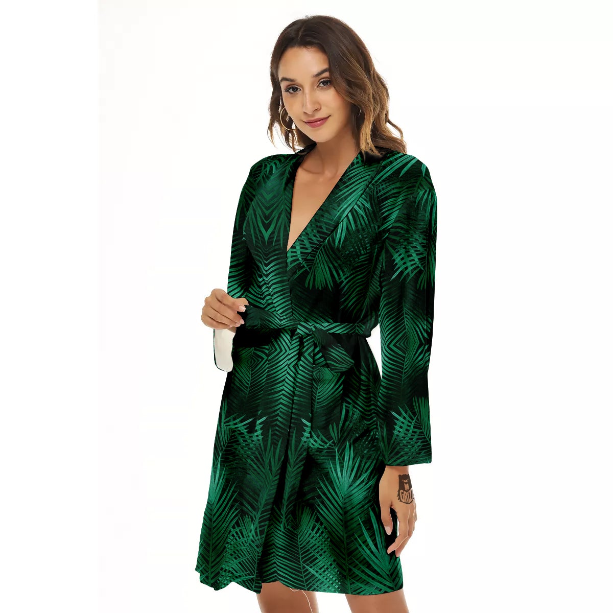 Palm Leaf Tropical Print Pattern Women's Robe-grizzshop