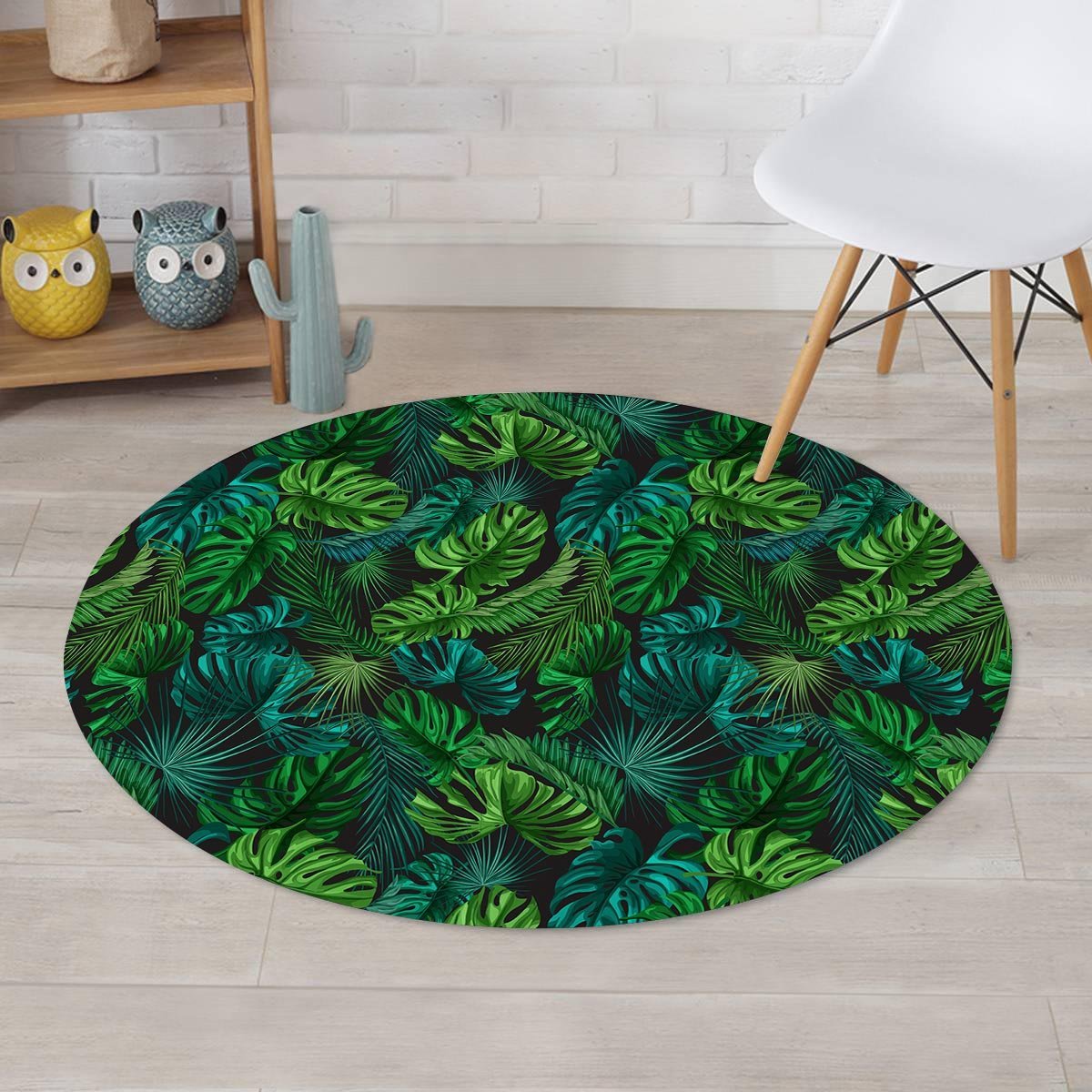 Palm Leaf Tropical Print Round Rug