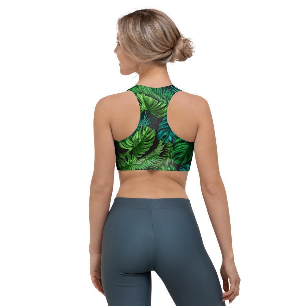 Palm Leaf Tropical Print Sports Bra-grizzshop