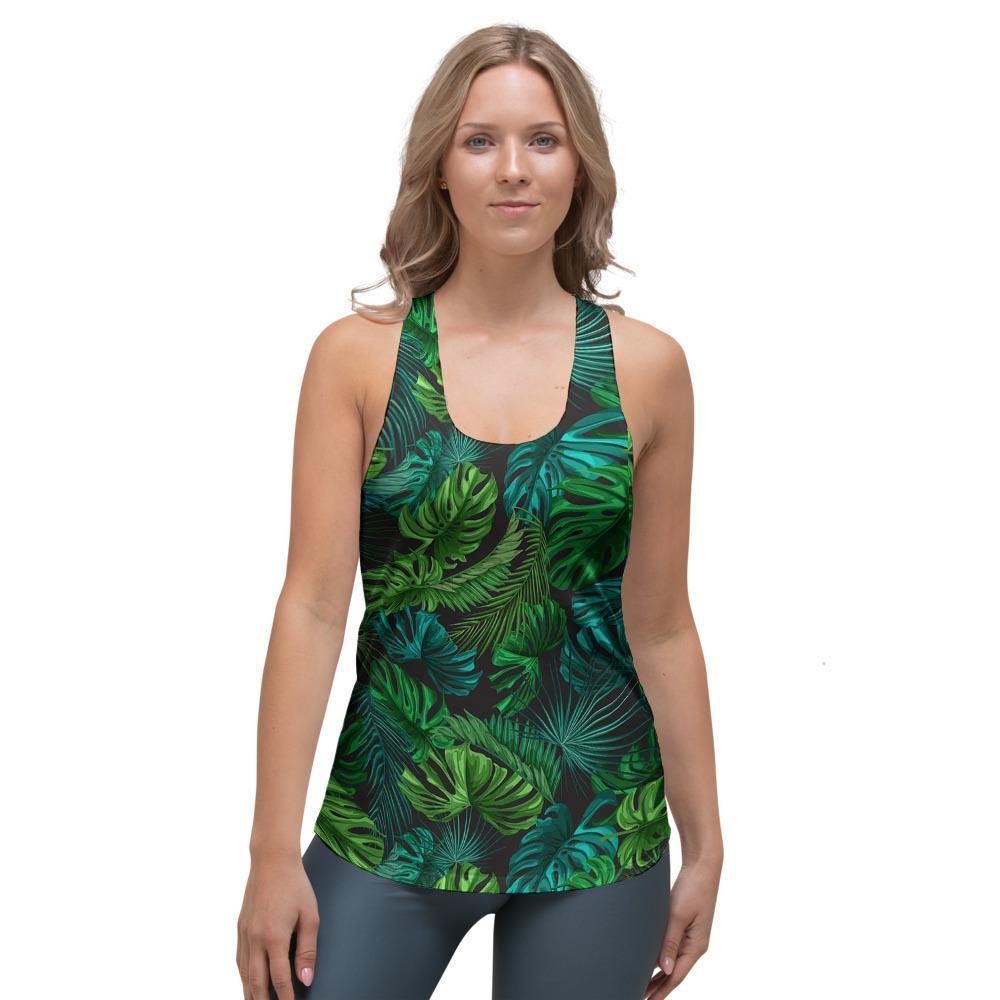 Palm Leaf Tropical Print Women's Racerback Tank Top-grizzshop