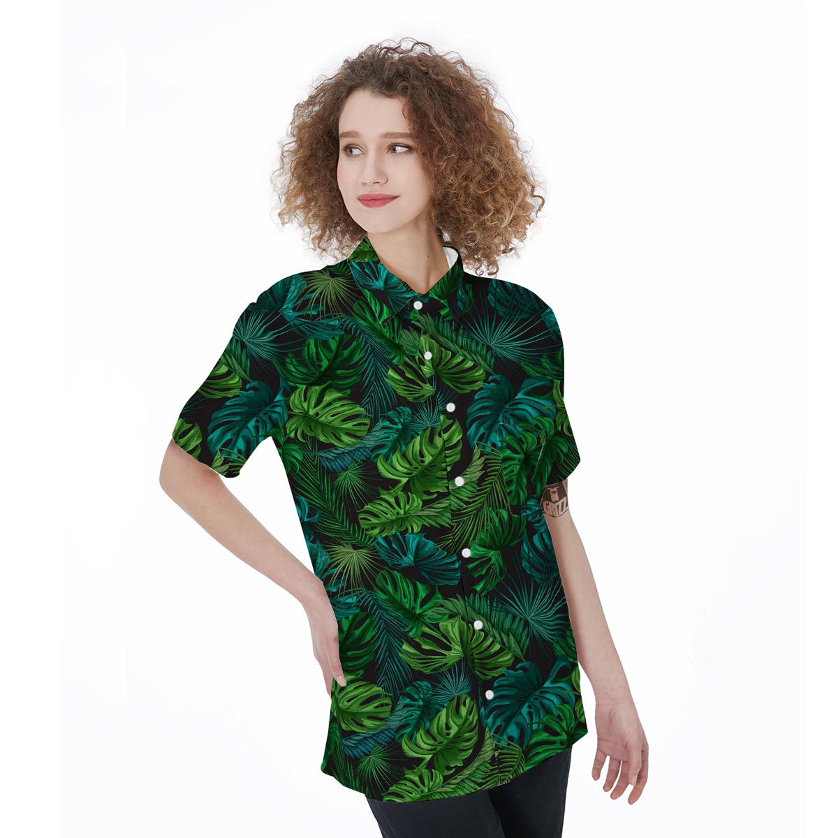 Palm Leaf Tropical Print Women's Short Sleeve Shirts-grizzshop