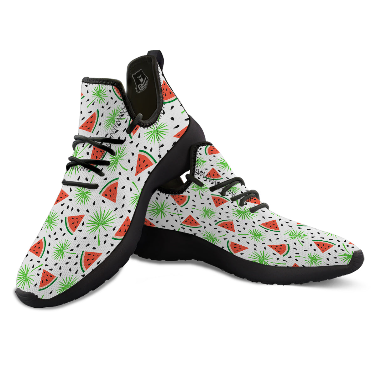Palm Leaf Watermelon White Print Pattern Black Athletic Shoes-grizzshop