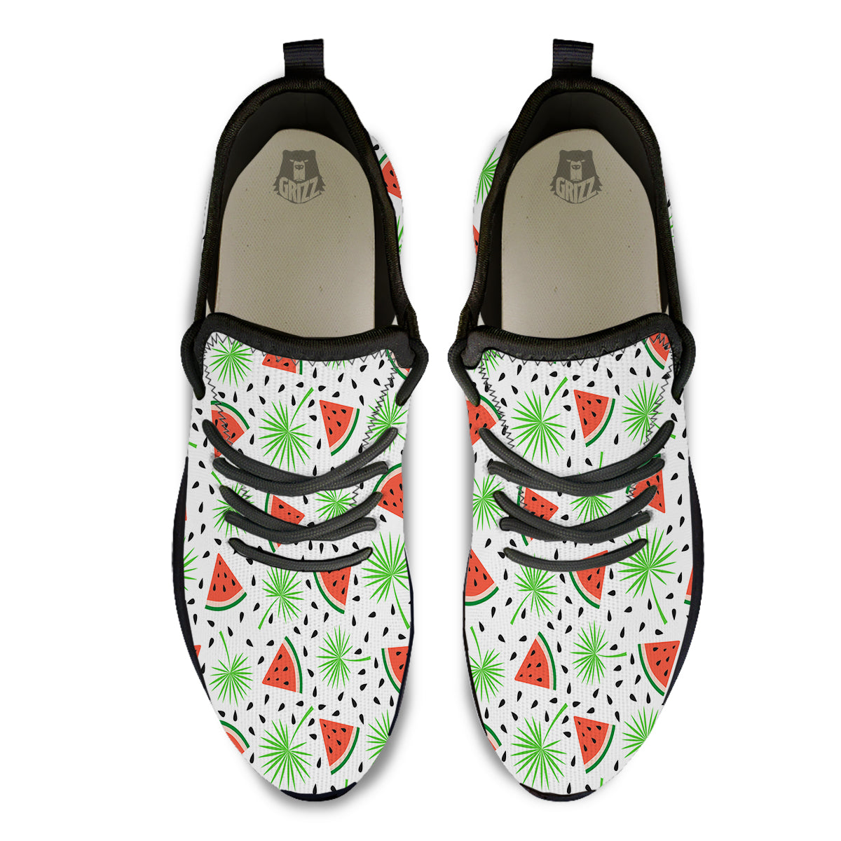 Palm Leaf Watermelon White Print Pattern Black Athletic Shoes-grizzshop
