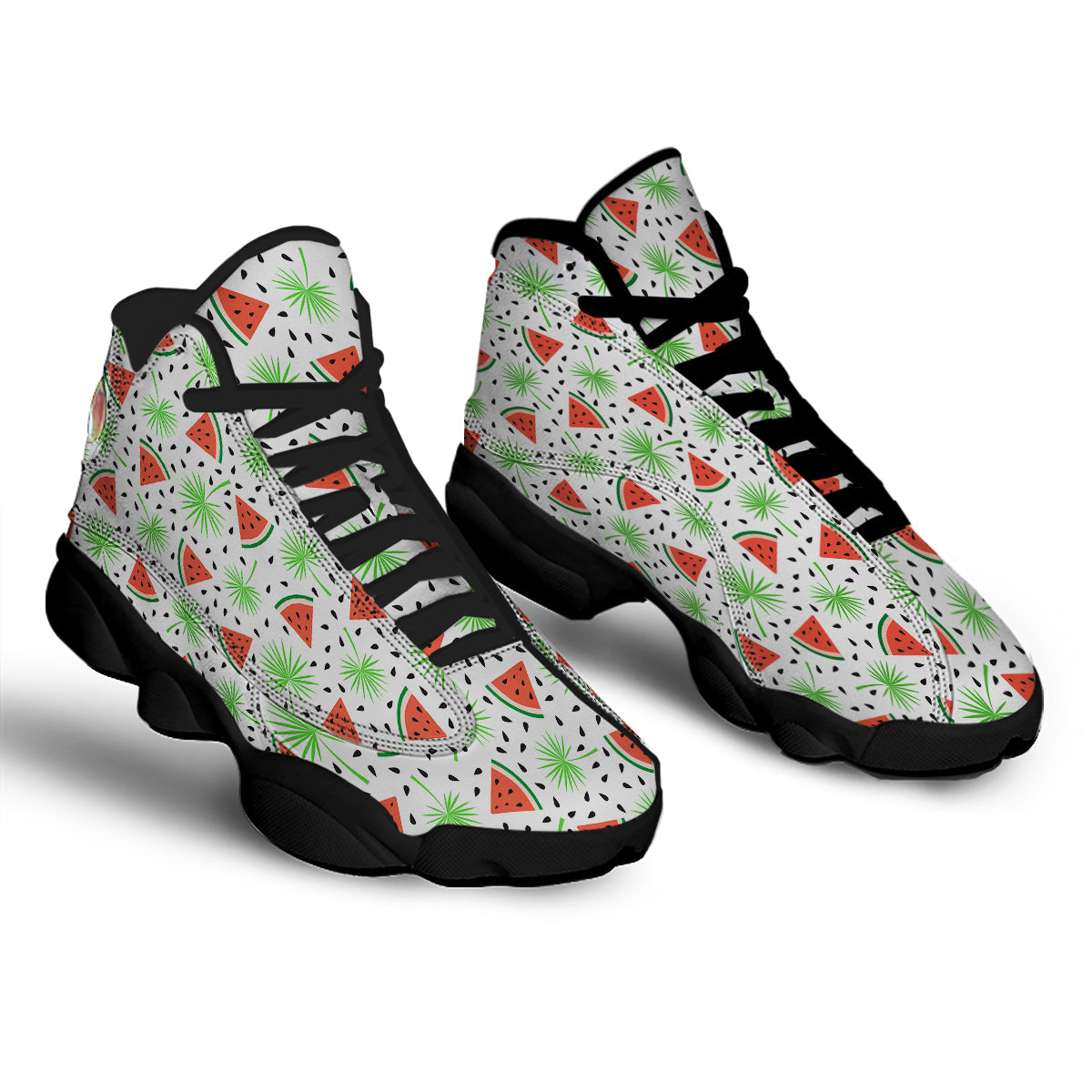 Palm Leaf Watermelon White Print Pattern Black Basketball Shoes-grizzshop