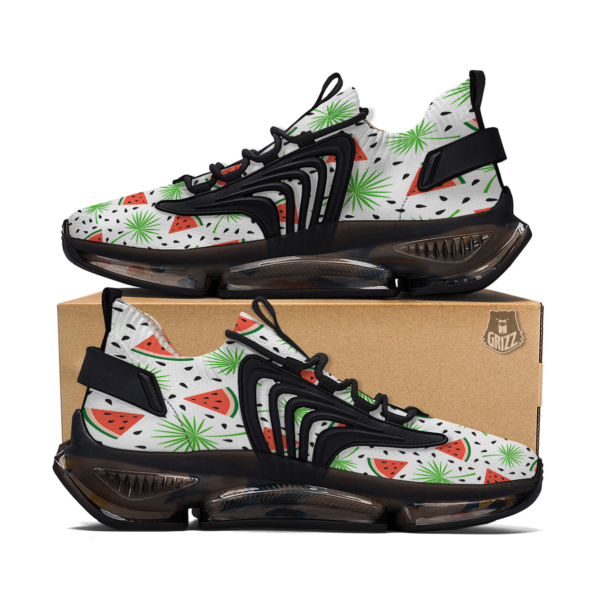 Palm Leaf Watermelon White Print Pattern Black Gym Shoes-grizzshop