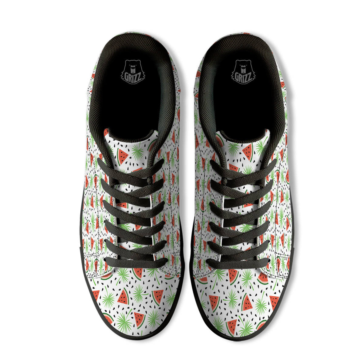 Palm Leaf Watermelon White Print Pattern Black Low Top Sneakers-grizzshop