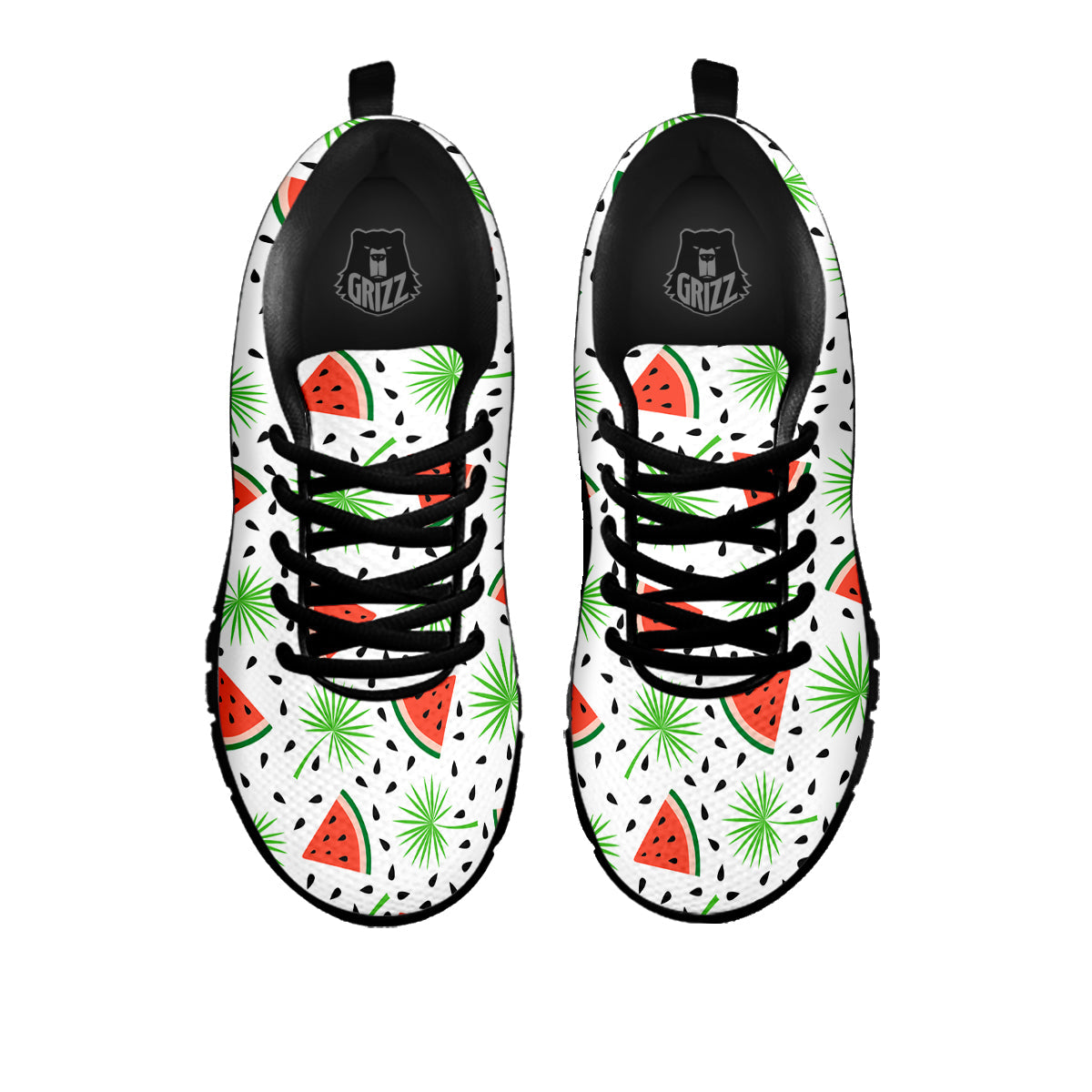 Palm Leaf Watermelon White Print Pattern Black Sneaker-grizzshop