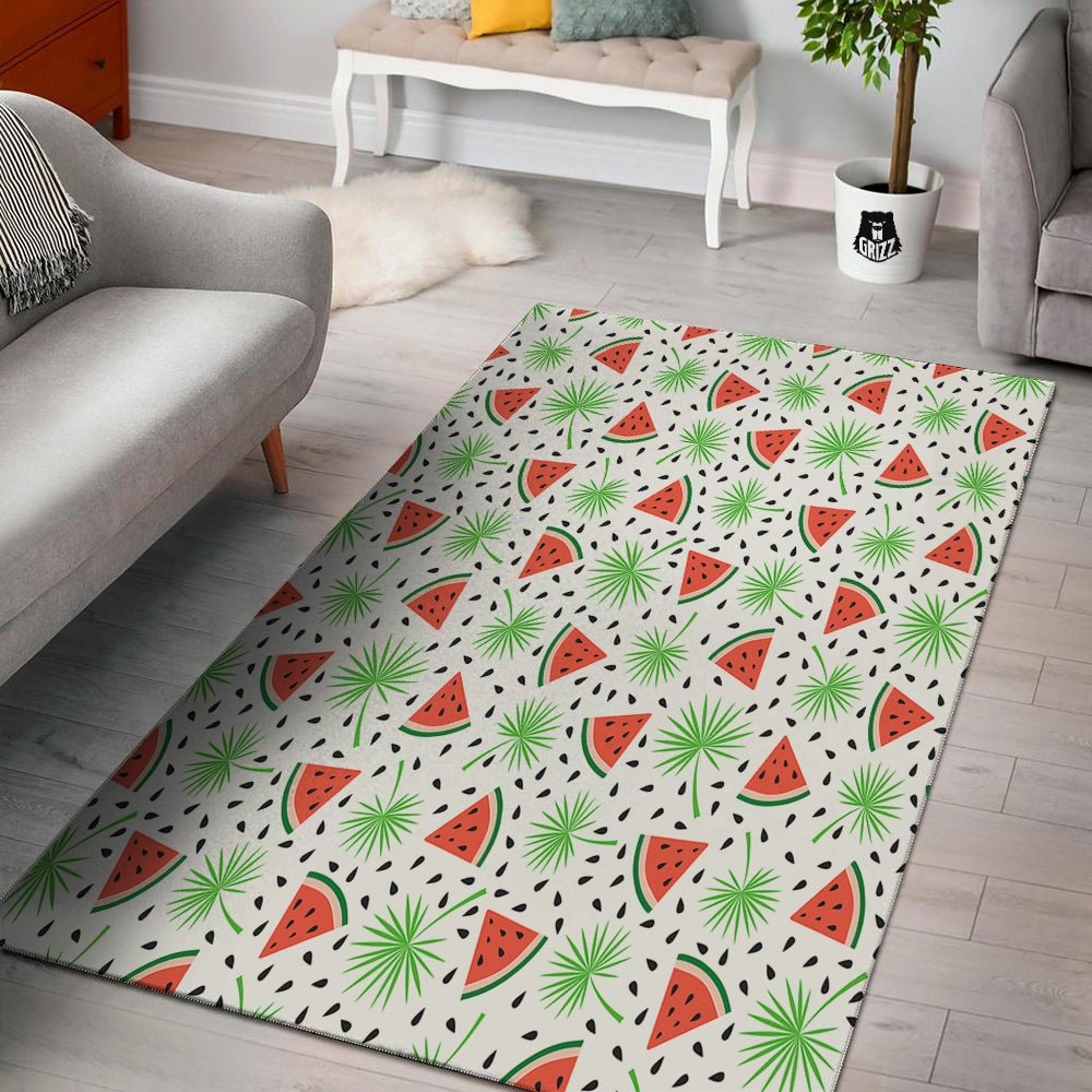 Palm Leaf Watermelon White Print Pattern Floor Mat-grizzshop