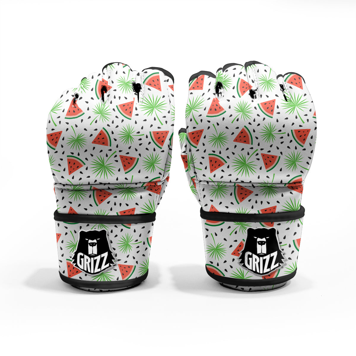 Palm Leaf Watermelon White Print Pattern MMA Gloves-grizzshop