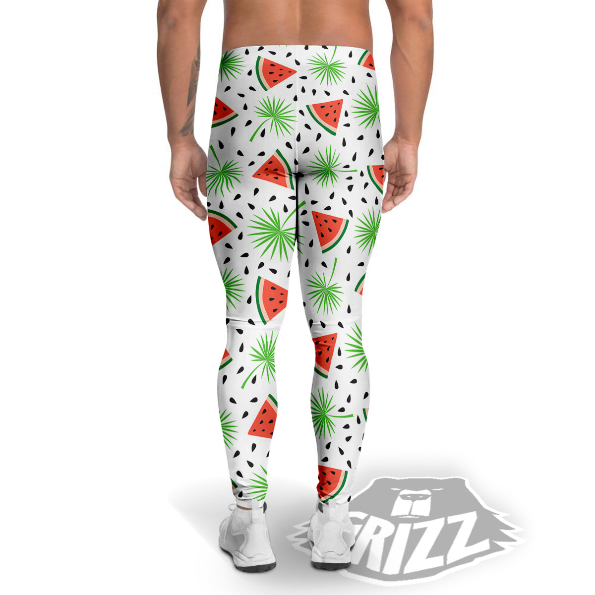 Palm Leaf Watermelon White Print Pattern Men's Leggings-grizzshop