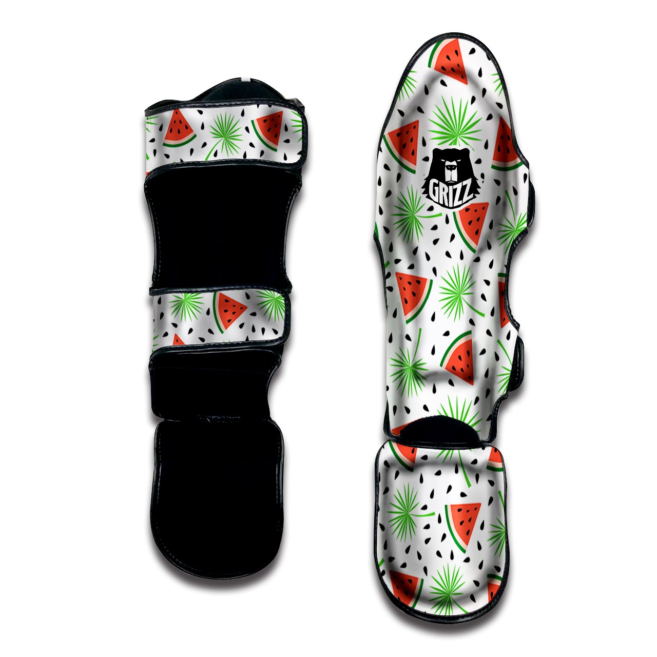 Palm Leaf Watermelon White Print Pattern Muay Thai Shin Guards-grizzshop