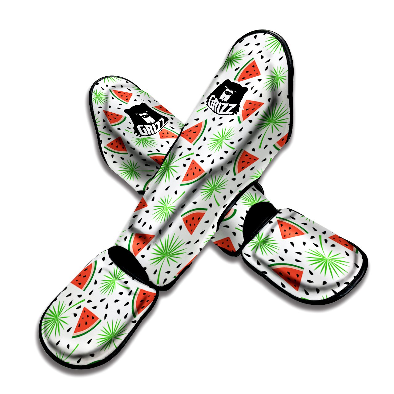 Palm Leaf Watermelon White Print Pattern Muay Thai Shin Guards-grizzshop