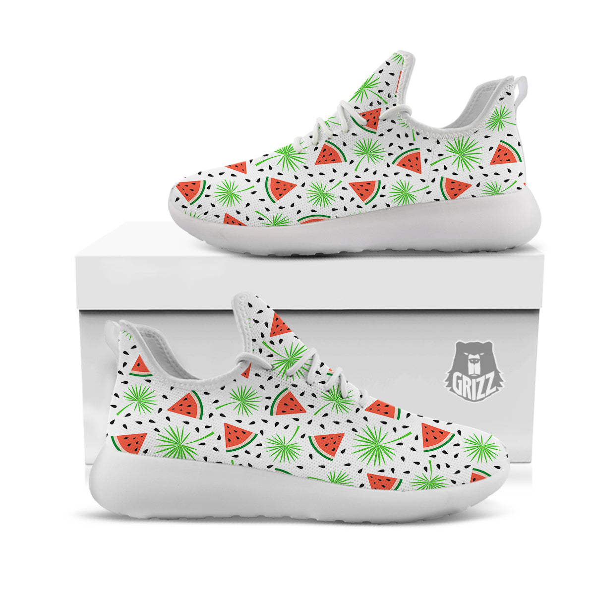 Palm Leaf Watermelon White Print Pattern White Athletic Shoes-grizzshop