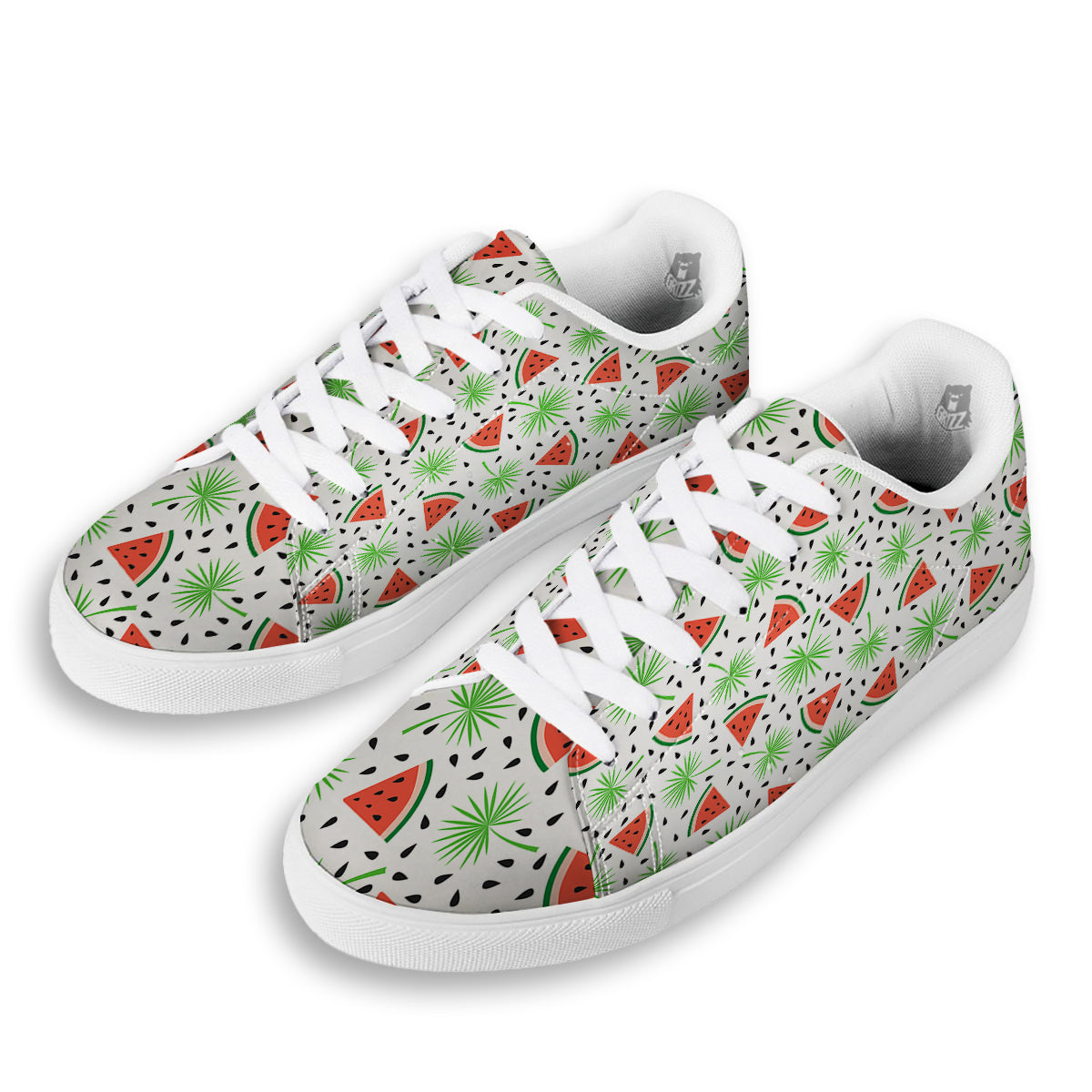 Palm Leaf Watermelon White Print Pattern White Low Top Sneakers-grizzshop
