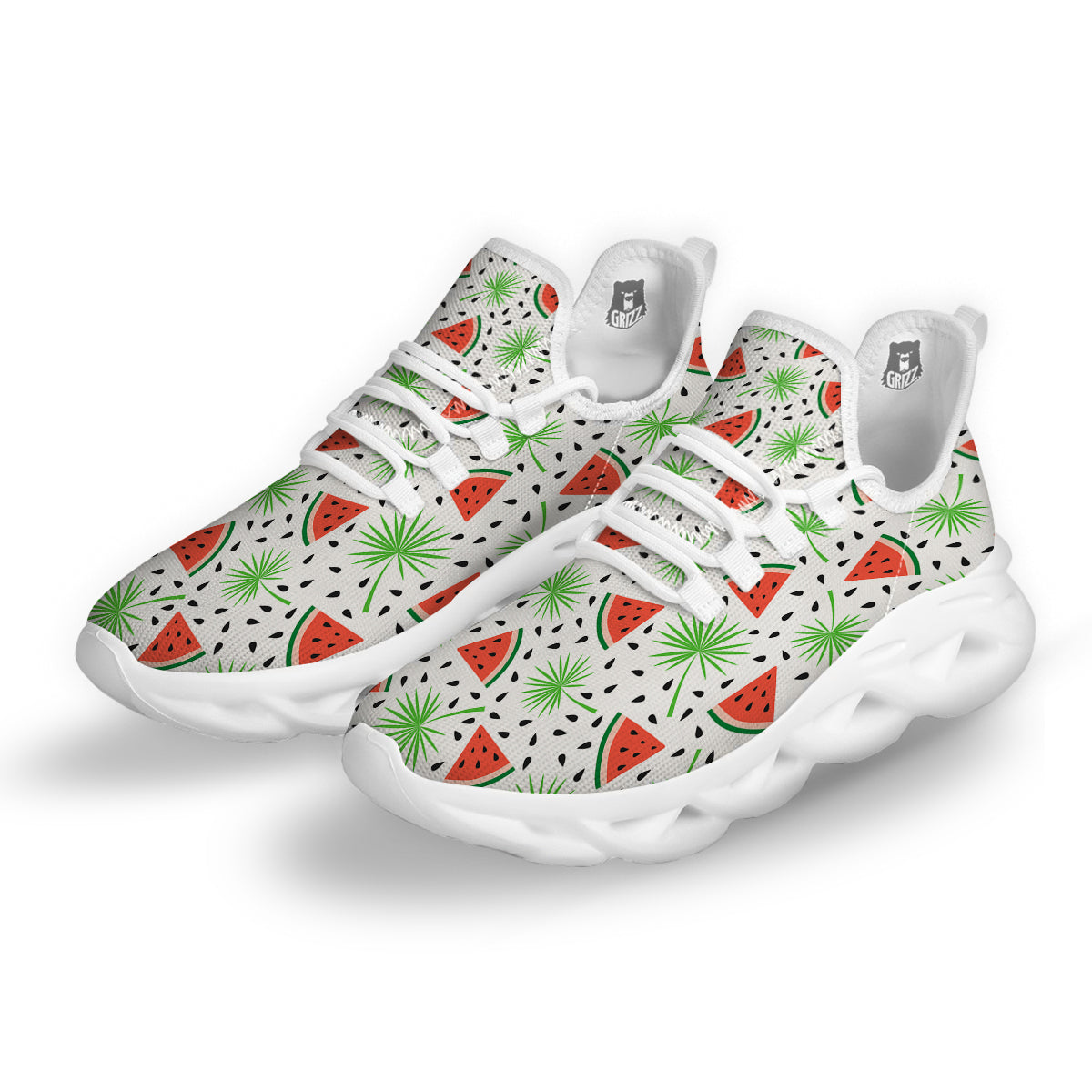 Palm Leaf Watermelon White Print Pattern White Running Shoes-grizzshop