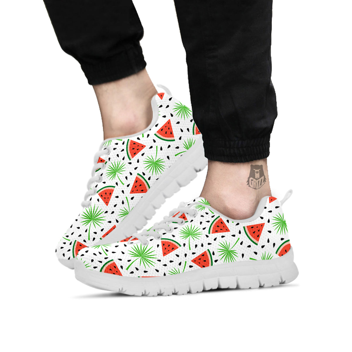 Palm Leaf Watermelon White Print Pattern White Sneaker-grizzshop