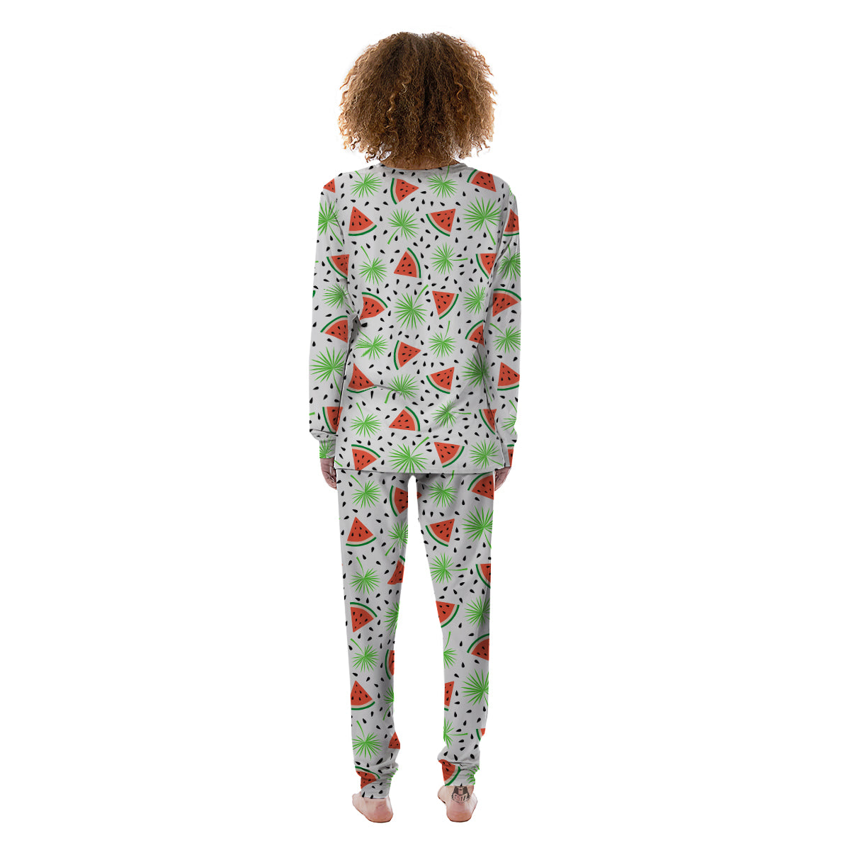 Palm Leaf Watermelon White Print Pattern Women's Pajamas-grizzshop