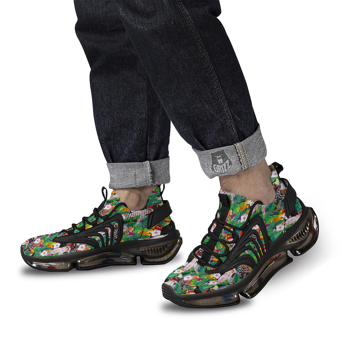 Palm Leaves And Bird Of Paradise Print Black Gym Shoes-grizzshop