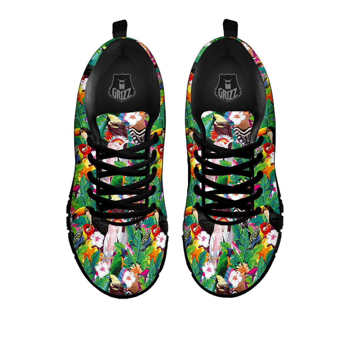 Palm Leaves And Bird Of Paradise Print Black Sneaker-grizzshop