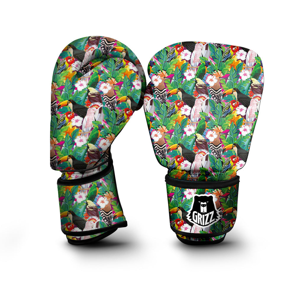 Palm Leaves And Bird Of Paradise Print Boxing Gloves-grizzshop